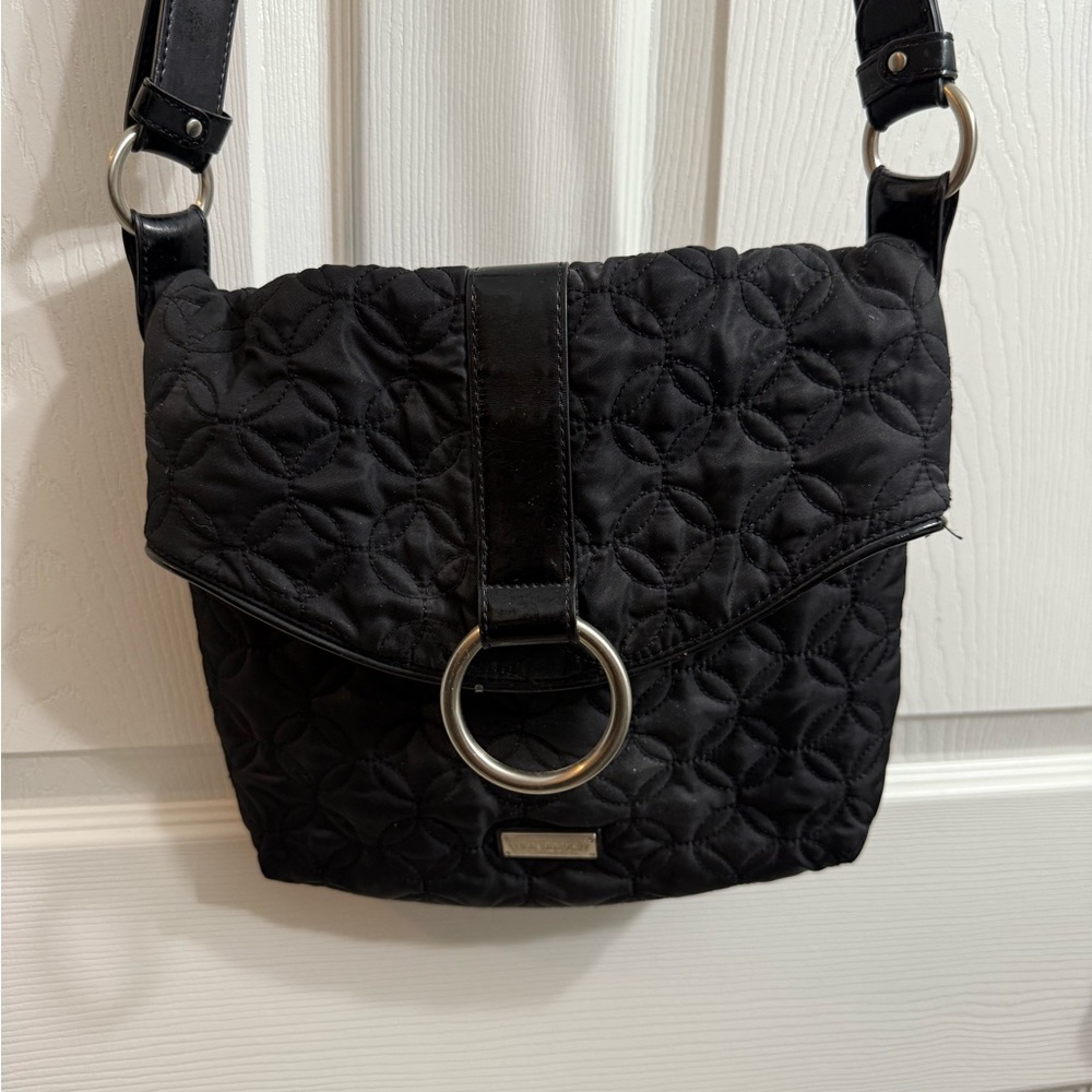 Vera Bradley Black Quilted Crossbody Bag with Silver Ring